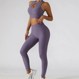 Chest Zipper Yoga Suit Women's Tracksuits Seamless Gym Workout Clothes 2 PCS Sexy Sportswear High Waist Leggings Bra Sports Set Alodia Store
