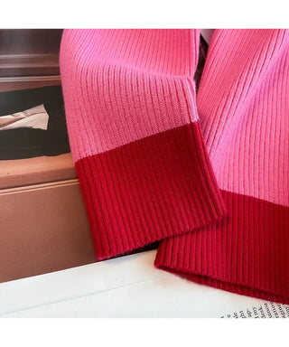 Fashion Women V Neck Hit Color Knitted Golden Alodia Store