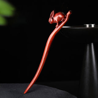 Chinese Wood Hair Sticks Hair Barrettes Red Sandalwood Rabbit Clips Vintage Style Hairpin Accessories for Women Bun Maker ML Alodia Store