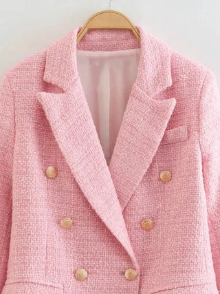 Fashion Women Beige Tweed Blazer Jacket For Office Lady Alodia Store