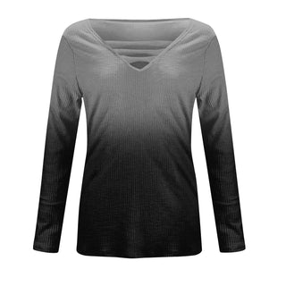 Women Blouse Longsleeve Women'S T-Shirt Fashion Casual Gradient Color Print V-Neck Slim Long Sleeve Top футболка оверсайз Alodia Store