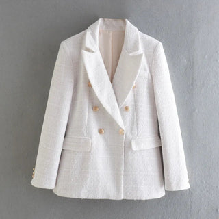Fashion Women Beige Tweed Blazer Jacket For Office Lady Alodia Store