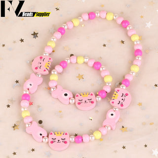 33 Style Colorful Wooden Cute Animal Flower Cartoon Children's Necklace Bracelet Girl's Child Jewelry Kids Toys Birthday Gifts Alodia Store
