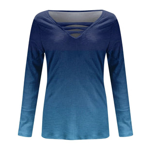 Women Blouse Longsleeve Women'S T-Shirt Fashion Casual Gradient Color Print V-Neck Slim Long Sleeve Top футболка оверсайз Alodia Store
