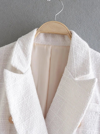Fashion Women Beige Tweed Blazer Jacket For Office Lady Alodia Store