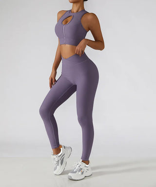 Chest Zipper Yoga Suit Women's Tracksuits Seamless Gym Workout Clothes 2 PCS Sexy Sportswear High Waist Leggings Bra Sports Set Alodia Store