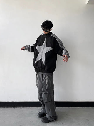 Spring Bomber Jacket Men Women Vintage Star Pattern Harajuku Alodia Store