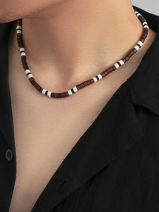 New Bohemian Style Necklace for Men Polymer Clay Pieces Spliced Wood Beads Wholesale Hot Spot Gothic Chains Jewelry Alodia Store