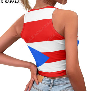 Love Puerto Rico Country 3D Print Summer Slim Render Short Top Sexy Women Sleeveless O Croptops Tank Tops Crop Vest Streetwear alodia store