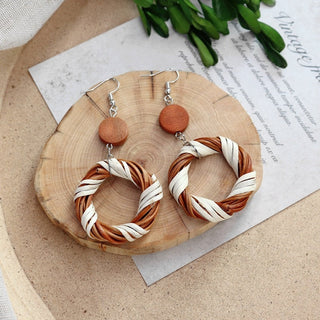 Wooden Vintage Earrings For Women Bohemian Style  Geometric Wood Earrings 2022 Trendy Retro Rattan Earrings Statement Jewelry Alodia Store
