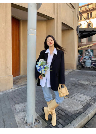 Black Long Sleeved Suit Jacket Alodia Store