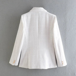 Fashion Women Beige Tweed Blazer Jacket For Office Lady Alodia Store