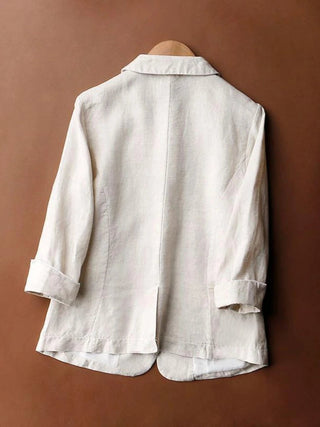 Fashion Woman Blazer Linen 100% Suit Jacket White Solid Casual Alodia Store