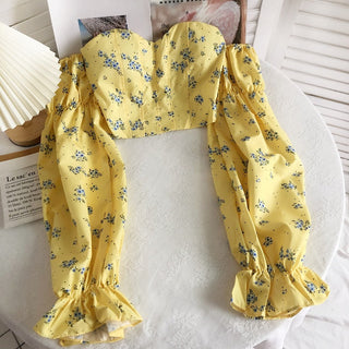 Summer Sexy High Street Off Shoulder Floral Print Puff Alodia Store