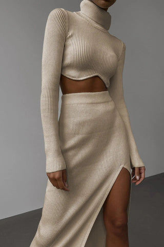 Chic Women Knitted Set Crop Tops and Skirt Clothing Alodia Store