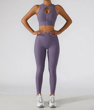 Chest Zipper Yoga Suit Women's Tracksuits Seamless Gym Workout Clothes 2 PCS Sexy Sportswear High Waist Leggings Bra Sports Set Alodia Store