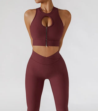 Chest Zipper Yoga Suit Women's Tracksuits Seamless Gym Workout Clothes 2 PCS Sexy Sportswear High Waist Leggings Bra Sports Set Alodia Store
