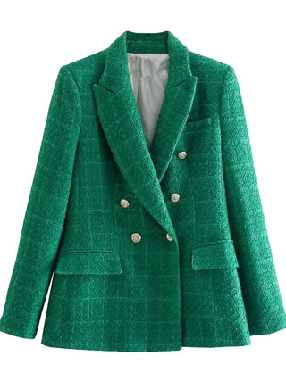 Fashion Women Beige Tweed Blazer Jacket For Office Lady Alodia Store