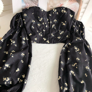 Summer Sexy High Street Off Shoulder Floral Print Puff Alodia Store