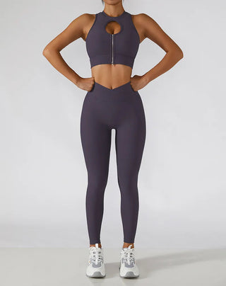 Chest Zipper Yoga Suit Women's Tracksuits Seamless Gym Workout Clothes 2 PCS Sexy Sportswear High Waist Leggings Bra Sports Set Alodia Store