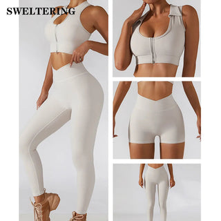 Chest Zipper Yoga Suit Women's Tracksuits Seamless Gym Workout Clothes 2 PCS Sexy Sportswear High Waist Leggings Bra Sports Set Alodia Store