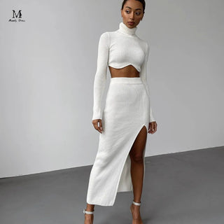 Chic Women Knitted Set Crop Tops and Skirt Clothing Alodia Store