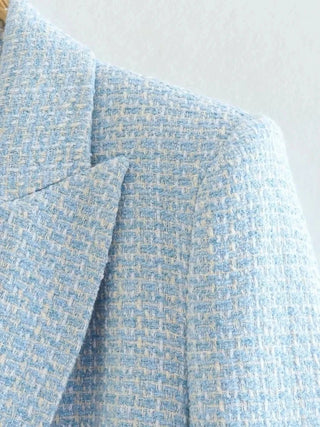 Fashion Women Beige Tweed Blazer Jacket For Office Lady Alodia Store