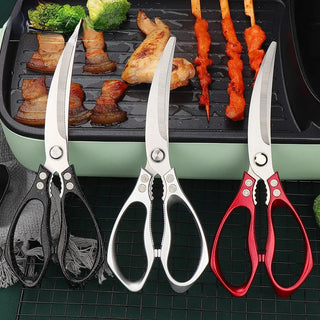 Stainless Steel Korean Barbecue Scissors Kitchen Multi-functional Anti Slip Serrated Scissors Thickened Chicken Steak Scissors Alodia Store