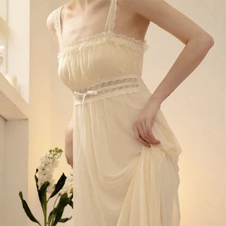 2PCS Robe Set Female Court Style Satin Nightdress Sexy Lace Alodia Store