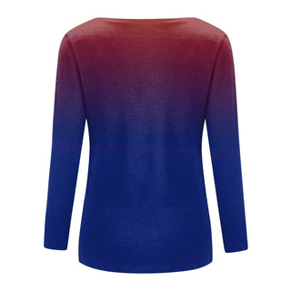 Women Blouse Longsleeve Women'S T-Shirt Fashion Casual Gradient Color Print V-Neck Slim Long Sleeve Top футболка оверсайз Alodia Store