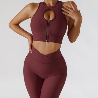 Chest Zipper Yoga Suit Women's Tracksuits Seamless Gym Workout Clothes 2 PCS Sexy Sportswear High Waist Leggings Bra Sports Set Alodia Store