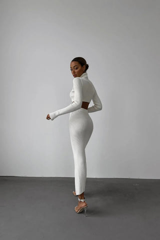 Chic Women Knitted Set Crop Tops and Skirt Clothing Alodia Store