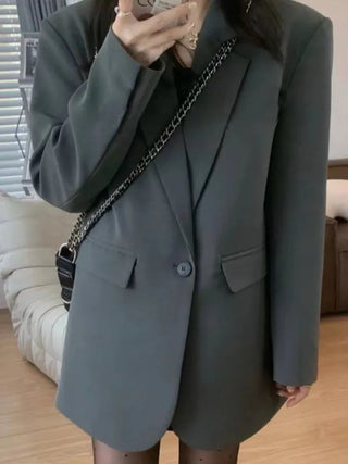Gray Blazers Women Streetwear  Korean Style Alodia Store