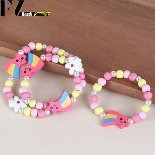 33 Style Colorful Wooden Cute Animal Flower Cartoon Children's Necklace Bracelet Girl's Child Jewelry Kids Toys Birthday Gifts Alodia Store