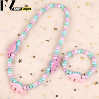 33 Style Colorful Wooden Cute Animal Flower Cartoon Children's Necklace Bracelet Girl's Child Jewelry Kids Toys Birthday Gifts Alodia Store