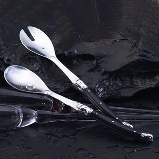 2pcs 10'' Red Salad Spoon set Laguiole Stainless steel Spoon Western Dinnerware Black ABS Handle Party Cake Dessert Tool Kitchen Alodia Store