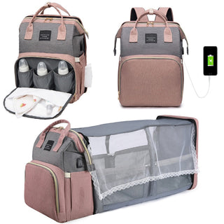 Folding Mommy Bag Portable Folding Crib Bed Large-capacity Baby Backpack Female Mommy Outting Bag Mummy Bag ALODIA STORE