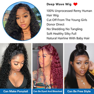 Deep Wave Closure Wig Human Hair Wigs Lace Frontal 13x6 Lace Front Wig PrePlucked Bleached Knots Wigs 13x4 Deep Wave Frontal Wig ALODIA STORE