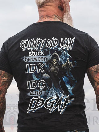 Men's Grumpy Old Man Stuck Between IDK, IDC and IDGAF T-Shirt ALODIA STORE