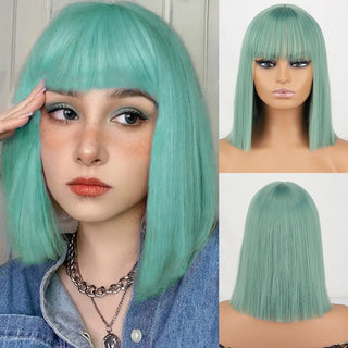 WERD Short White Grey Wig For Woman With Bangs Ladies Anime High Temperature Fiber Synthetic Cosplay Lolita Wig ALODIA STORE