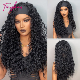 Chocolate Brown Mixed Golden Blonde Long Straight Synthetic Women's Headband Wigs Bohemian Hair For Black Women Fake Hair ALODIA STORE