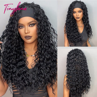 Chocolate Brown Mixed Golden Blonde Long Straight Synthetic Women's Headband Wigs Bohemian Hair For Black Women Fake Hair ALODIA STORE