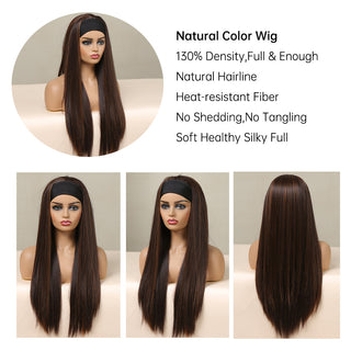 Chocolate Brown Mixed Golden Blonde Long Straight Synthetic Women's Headband Wigs Bohemian Hair For Black Women Fake Hair ALODIA STORE