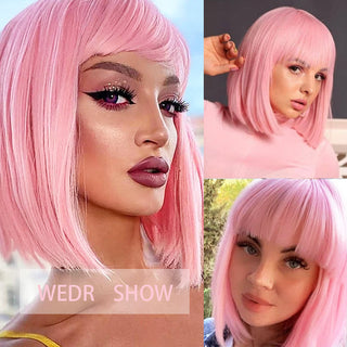 WERD Short Straight Bob Wigs for Women Synthetic wig with bangsPink Lolita Wigs Black  Blue Red Cosplay Wig ALODIA STORE