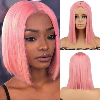 WERD Short Orange Straight Bob Wig Synthetic Wigs For Women With Bangs Daily Cosplay Hair Heat Resistant ALODIA STORE