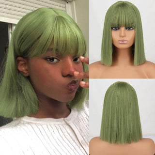 WERD Short White Grey Wig For Woman With Bangs Ladies Anime High Temperature Fiber Synthetic Cosplay Lolita Wig ALODIA STORE