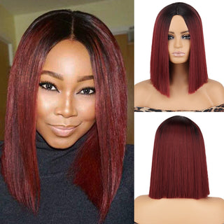 WERD Short Orange Straight Bob Wig Synthetic Wigs For Women With Bangs Daily Cosplay Hair Heat Resistant ALODIA STORE