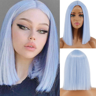 WERD Short Orange Straight Bob Wig Synthetic Wigs For Women With Bangs Daily Cosplay Hair Heat Resistant ALODIA STORE