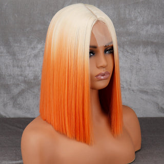WERD Short Orange Wig Middle Part Blonde Lady Bob Hair Synthetic Heat Resistant Wig Cosplay Wig ALODIA STORE