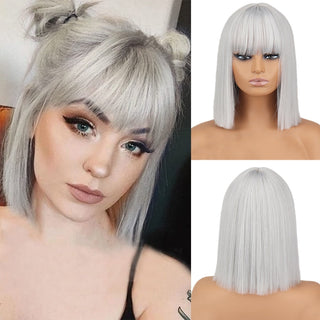 WERD Short Orange Straight Bob Wig Synthetic Wigs For Women With Bangs Daily Cosplay Hair Heat Resistant ALODIA STORE